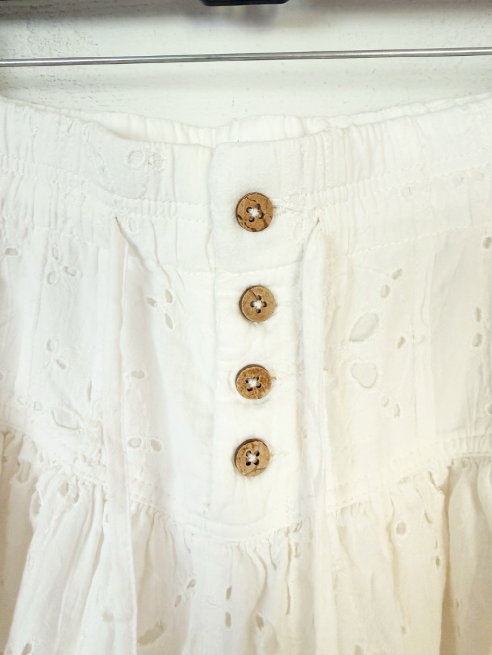 Free People White Eyelet Embroidered Tiered Mini Skirt Boho Festival Lined S/P - Picture 3 of 8
